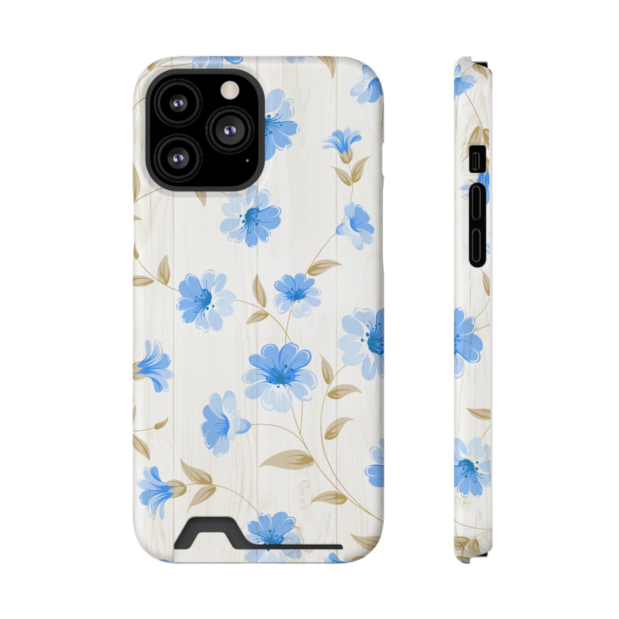 Blue Floral - Card Holder Cases iPhone 13 Pro Max Matte Without gift packaging - phone cases Blue Floral - Card Holder Cases iPhone 13 Pro Max Matte Without gift packaging - phone cases