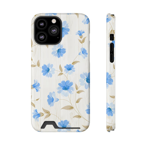 Blue Floral - Card Holder Cases iPhone 13 Pro Max Matte Without gift packaging - phone cases Blue Floral - Card Holder Cases iPhone 13 Pro Max Matte Without gift packaging - phone cases