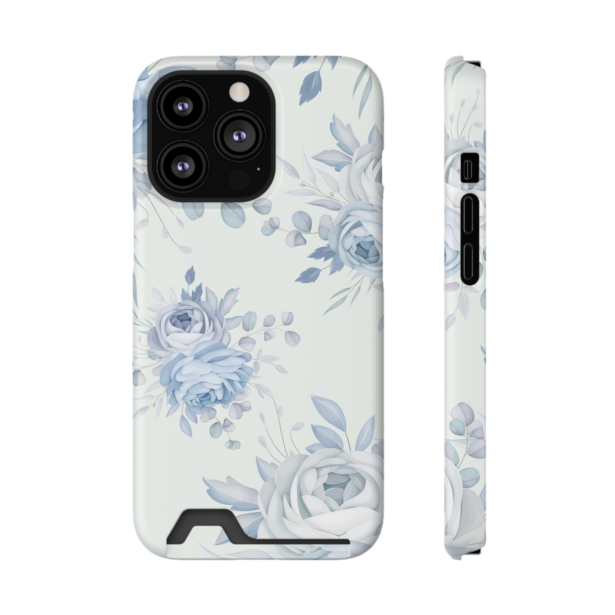 Classic Blue Floral - Card Holder Cases iPhone 13 Pro Matte With gift packaging - phone cases Classic Blue Floral - Card Holder Cases iPhone 13 Pro Matte With gift packaging - phone cases