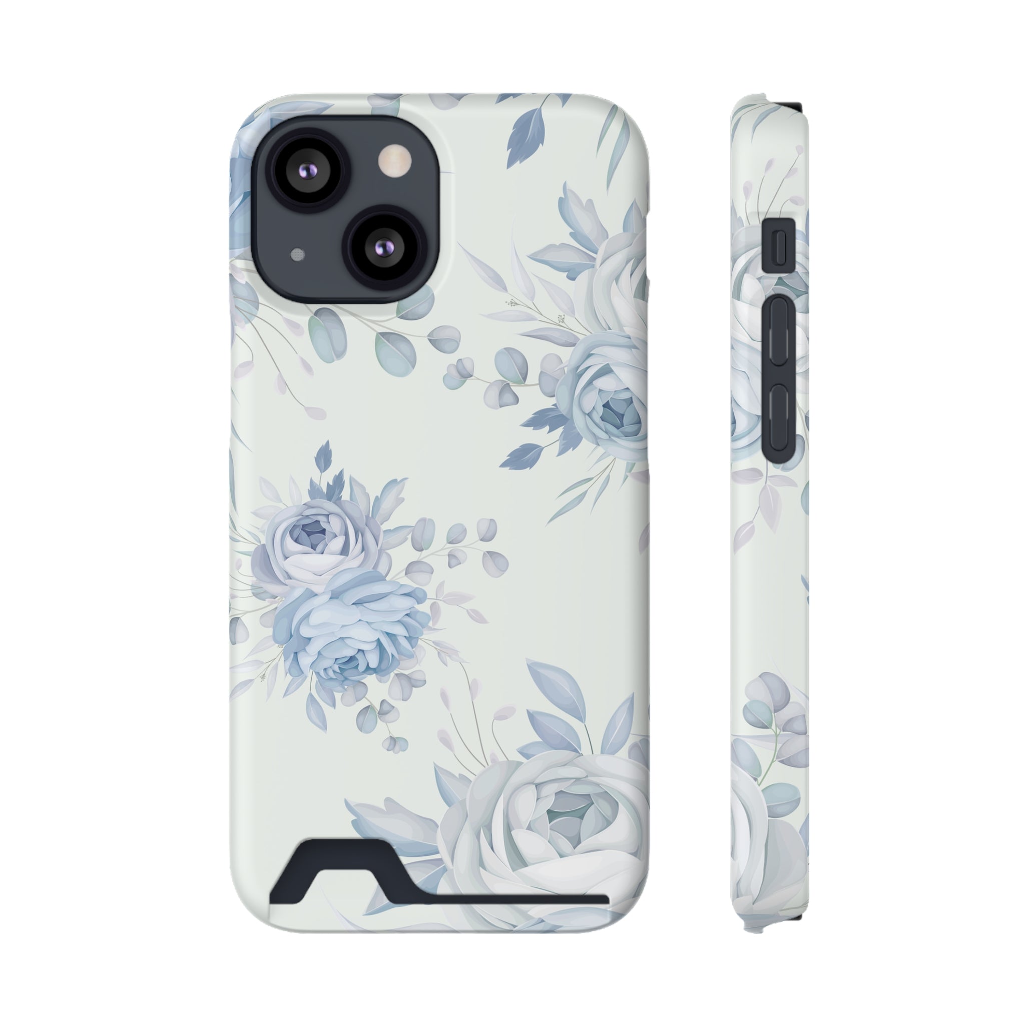 Classic Blue Floral - Card Holder Cases iPhone 13 Mini Matte Without gift packaging - phone cases Classic Blue Floral - Card Holder Cases iPhone 13 Mini Matte Without gift packaging - phone cases
