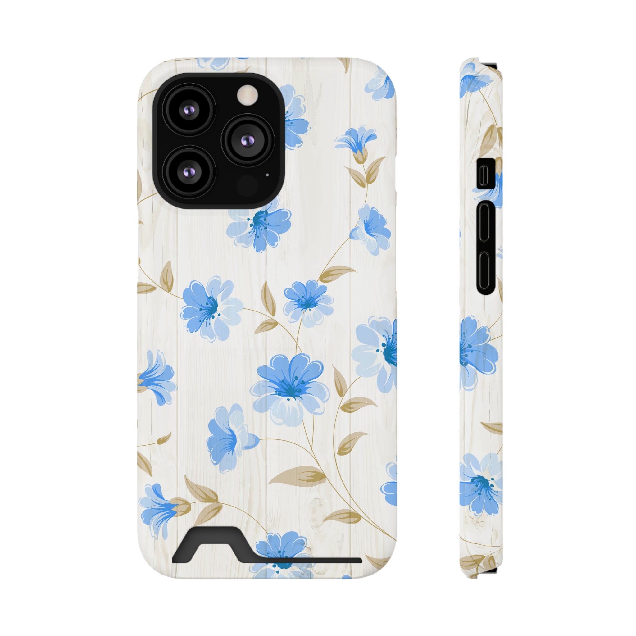 Blue Floral - Card Holder Cases iPhone 13 Pro Glossy Without gift packaging - phone cases Blue Floral - Card Holder Cases iPhone 13 Pro Glossy Without gift packaging - phone cases