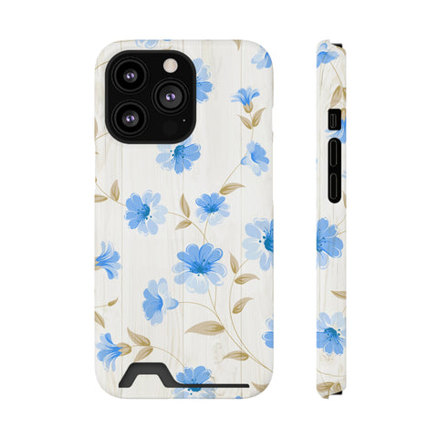 Blue Floral - Card Holder Cases iPhone 13 Pro Glossy Without gift packaging - phone cases Blue Floral - Card Holder Cases iPhone 13 Pro Glossy Without gift packaging - phone cases