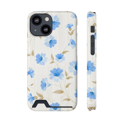 Blue Floral - Card Holder Cases iPhone 13 Mini Matte With gift packaging - phone cases Blue Floral - Card Holder Cases iPhone 13 Mini Matte With gift packaging - phone cases