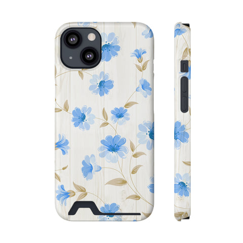 Blue Floral - Card Holder Cases iPhone 13 Matte Without gift packaging - phone cases Blue Floral - Card Holder Cases iPhone 13 Matte Without gift packaging - phone cases