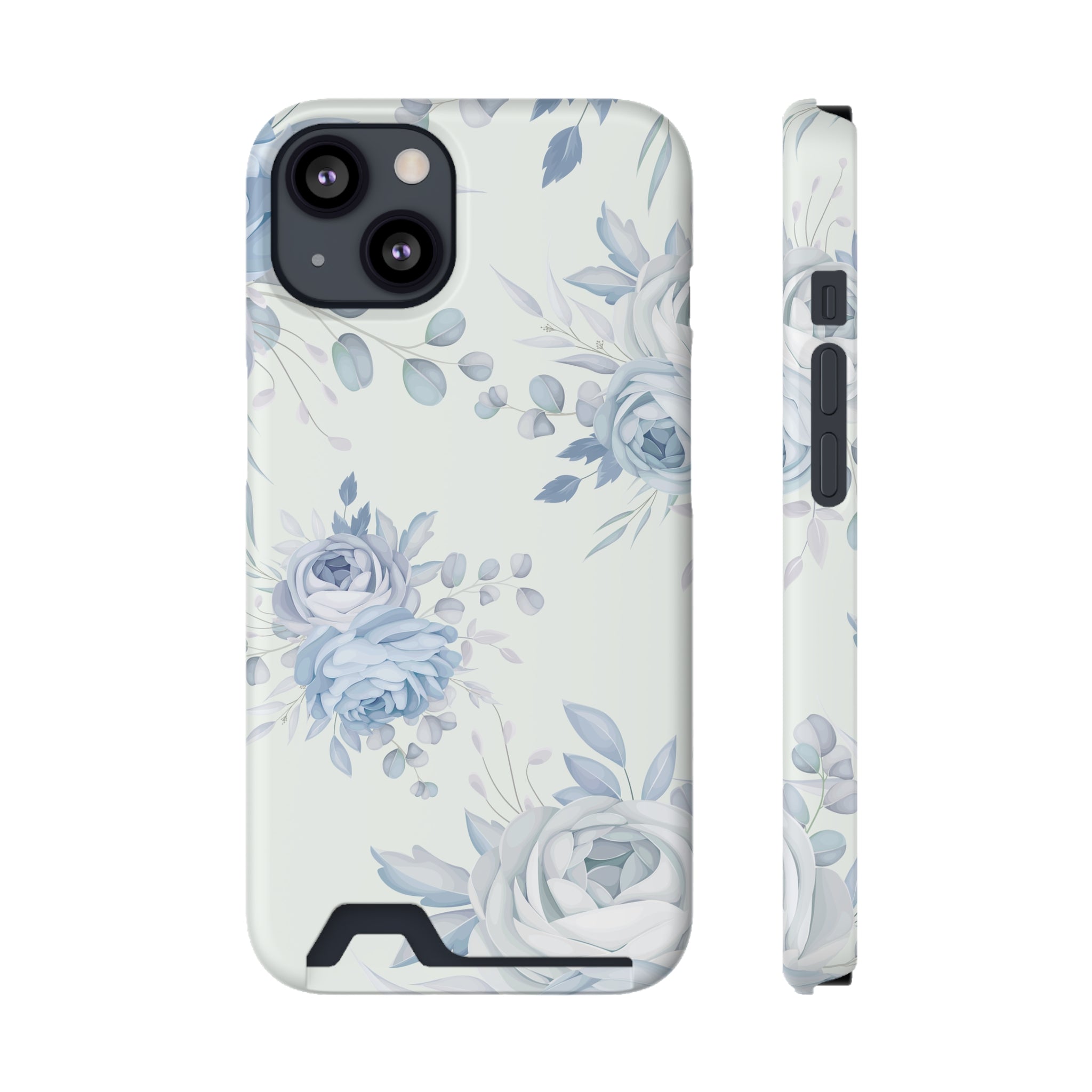 Classic Blue Floral - Card Holder Cases iPhone 13 Matte Without gift packaging - phone cases Classic Blue Floral - Card Holder Cases iPhone 13 Matte Without gift packaging - phone cases