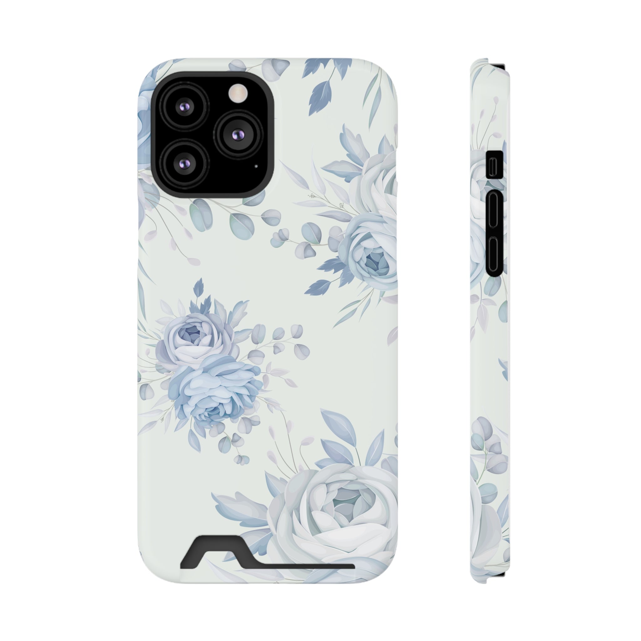 Classic Blue Floral - Card Holder Cases iPhone 13 Pro Max Glossy Without gift packaging - phone cases Classic Blue Floral - Card Holder Cases iPhone 13 Pro Max Glossy Without gift packaging - phone cases