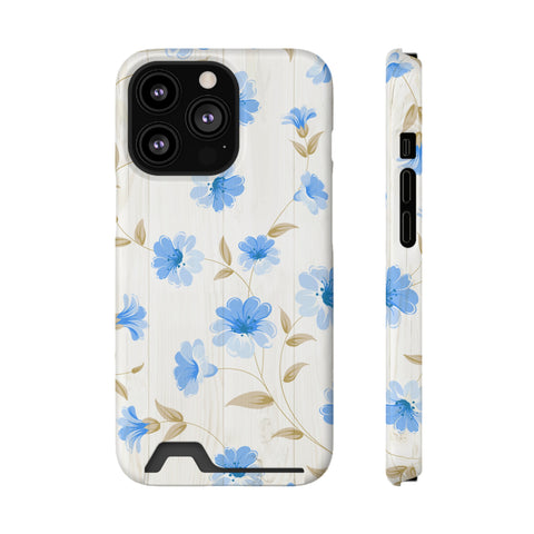 Blue Floral - Card Holder Cases iPhone 13 Pro Matte Without gift packaging - phone cases Blue Floral - Card Holder Cases iPhone 13 Pro Matte Without gift packaging - phone cases