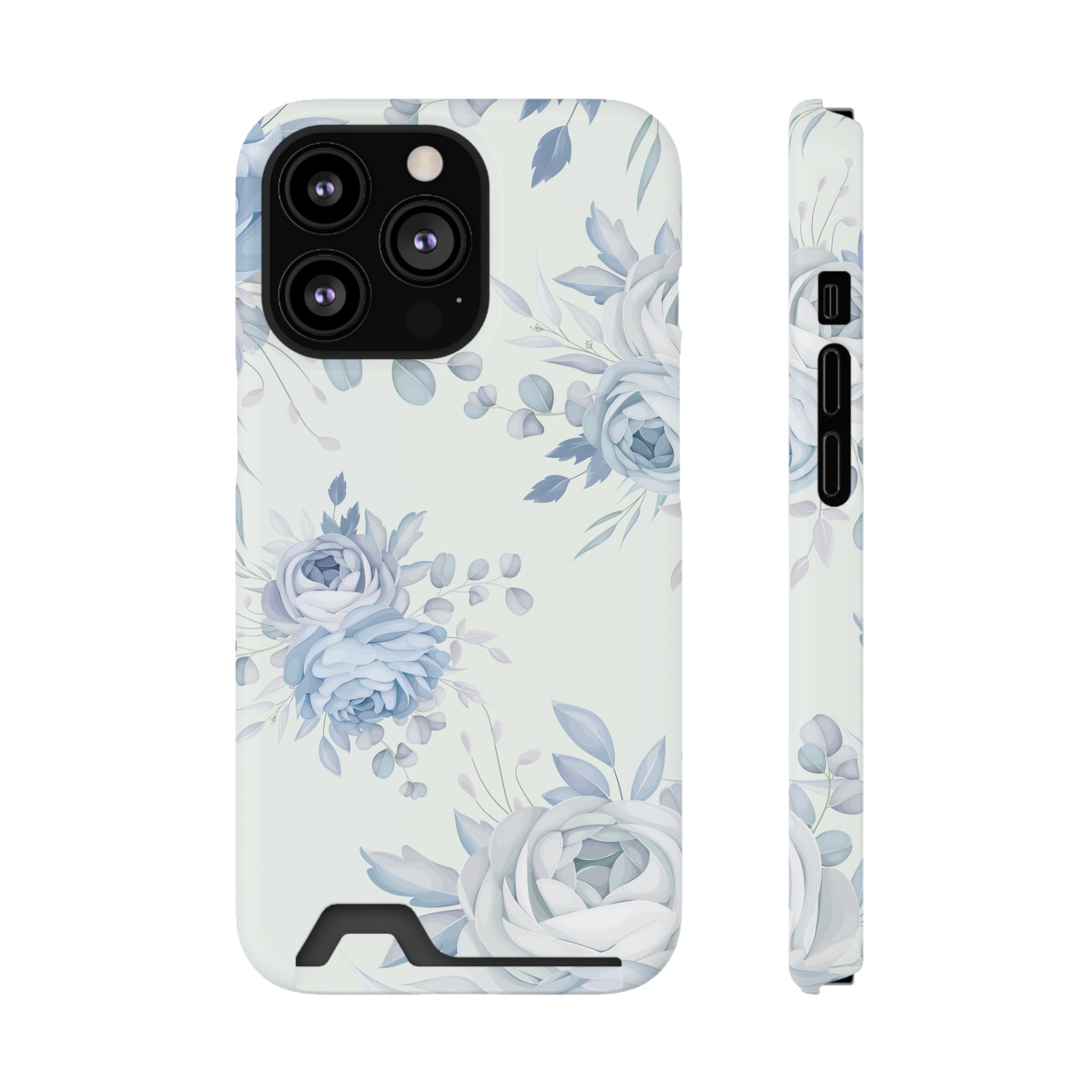 Classic Blue Floral - Card Holder Cases iPhone 13 Pro Glossy With gift packaging - phone cases Classic Blue Floral - Card Holder Cases iPhone 13 Pro Glossy With gift packaging - phone cases