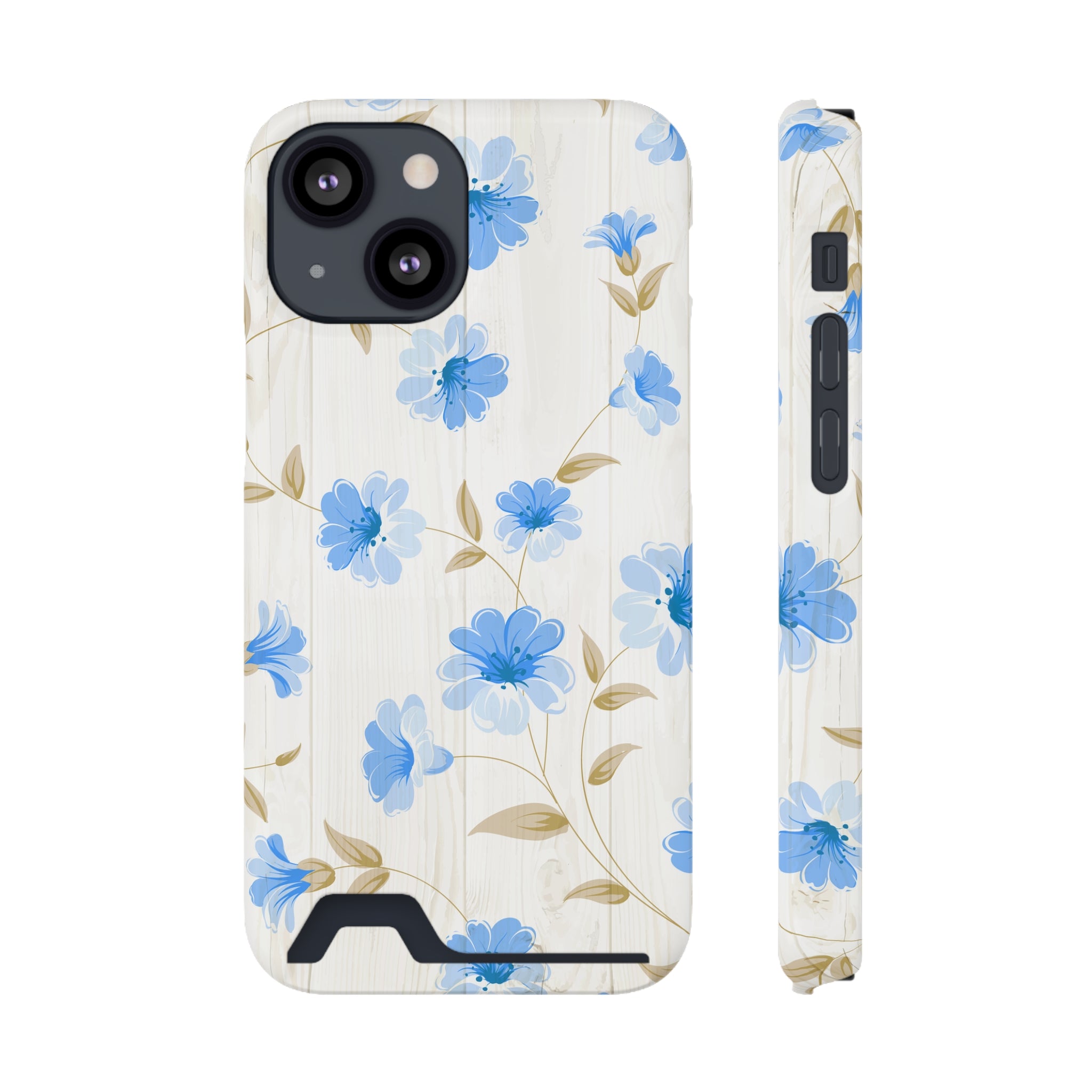Blue Floral - Card Holder Cases iPhone 13 Mini Glossy With gift packaging - phone cases Blue Floral - Card Holder Cases iPhone 13 Mini Glossy With gift packaging - phone cases