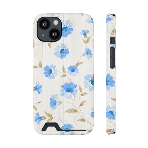 Blue Floral - Card Holder Cases iPhone 13 Glossy Without gift packaging - phone cases Blue Floral - Card Holder Cases iPhone 13 Glossy Without gift packaging - phone cases