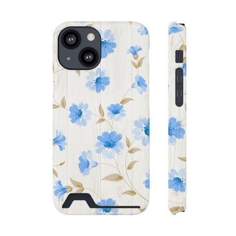Blue Floral - Card Holder Cases iPhone 13 Mini Glossy Without gift packaging - phone cases Blue Floral - Card Holder Cases iPhone 13 Mini Glossy Without gift packaging - phone cases