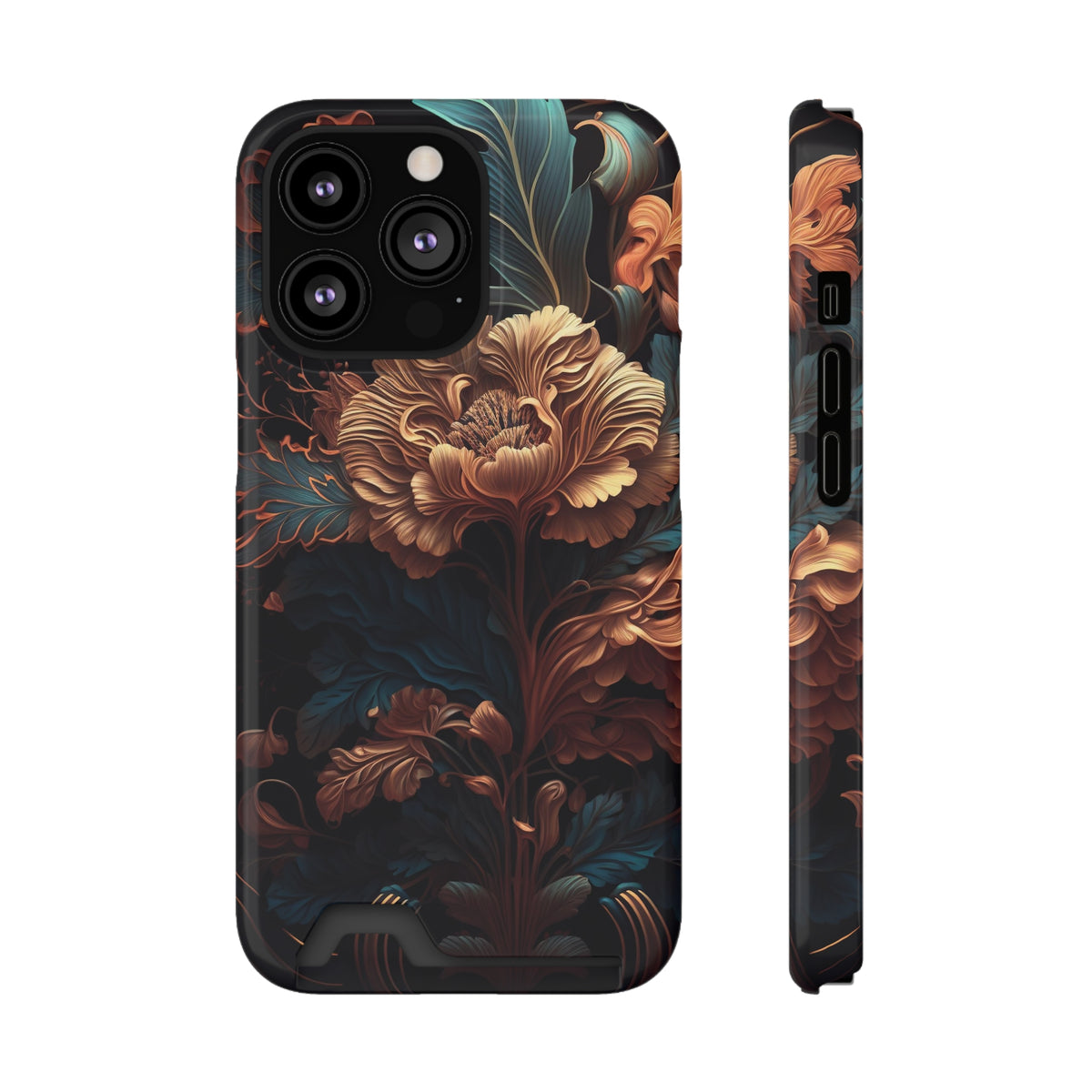 Dark floral - Card Holder Cases iPhone 13 Pro Glossy Without gift packaging - phone cases