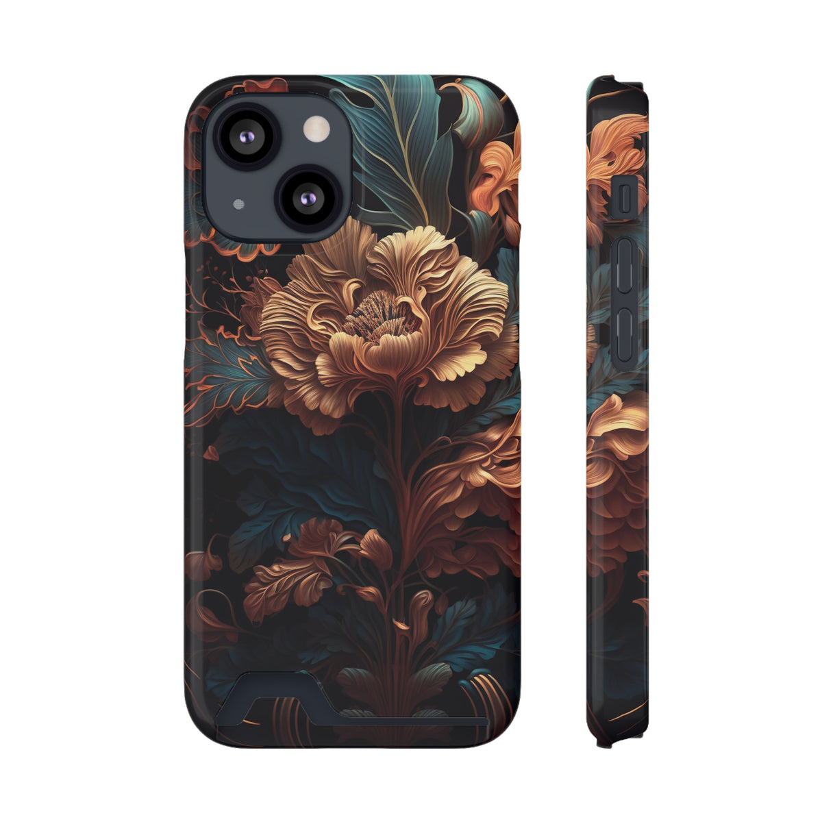 Dark floral - Card Holder Cases iPhone 13 Mini Glossy Without gift packaging - phone cases