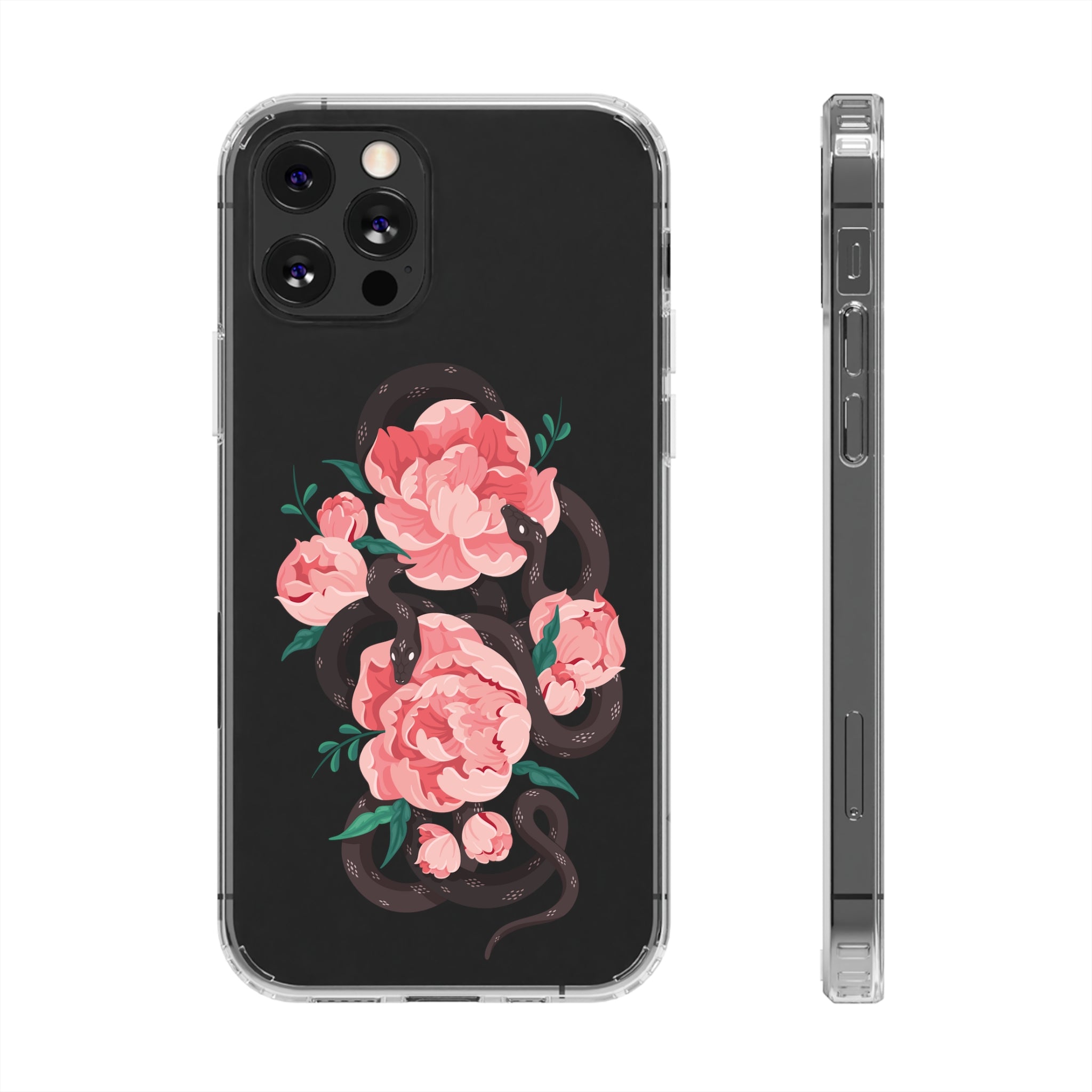 Snake with flowers - iPhone Clear Cases iPhone 12 Pro Without gift packaging - phone cases