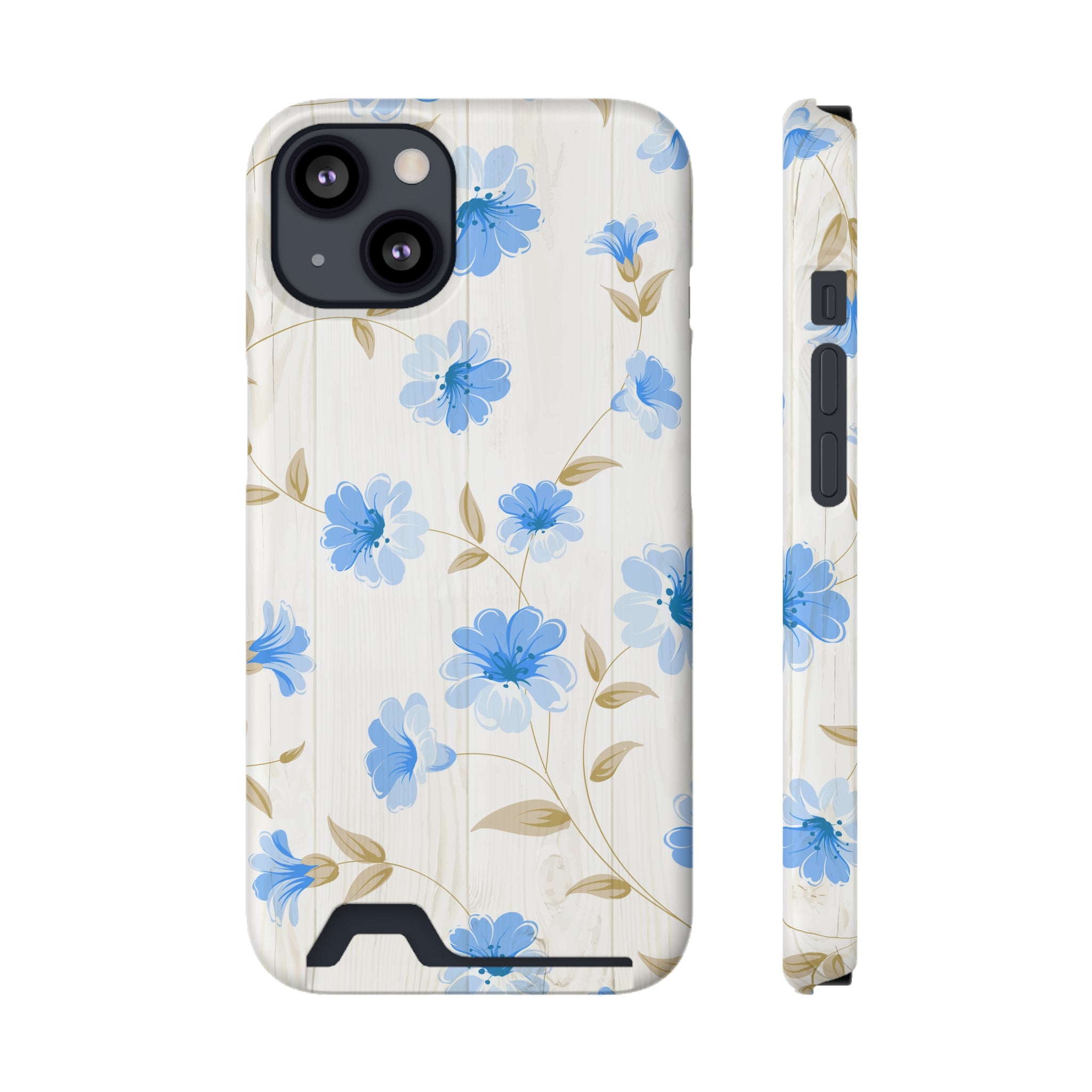 Blue Floral - Card Holder Cases iPhone 13 Matte Without gift packaging - phone cases