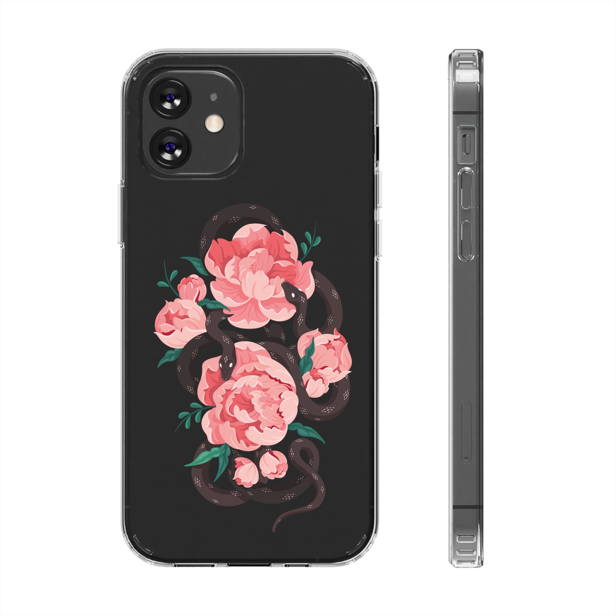 Snake with flowers - iPhone Clear Cases iPhone 12 Without gift packaging - phone cases