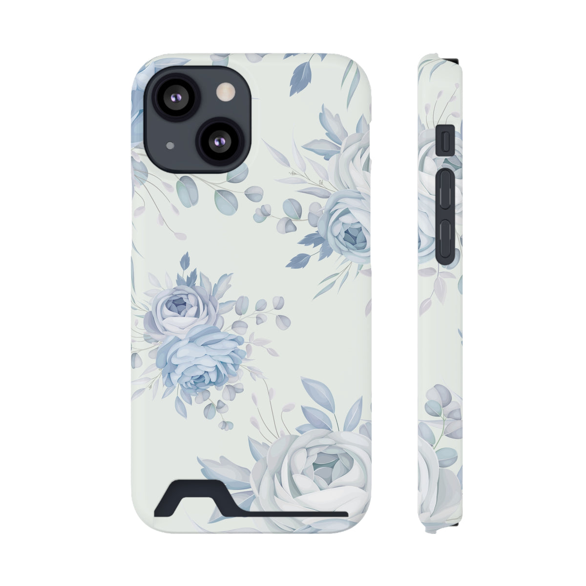 Classic Blue Floral - Card Holder Cases iPhone 13 Mini Glossy Without gift packaging - phone cases