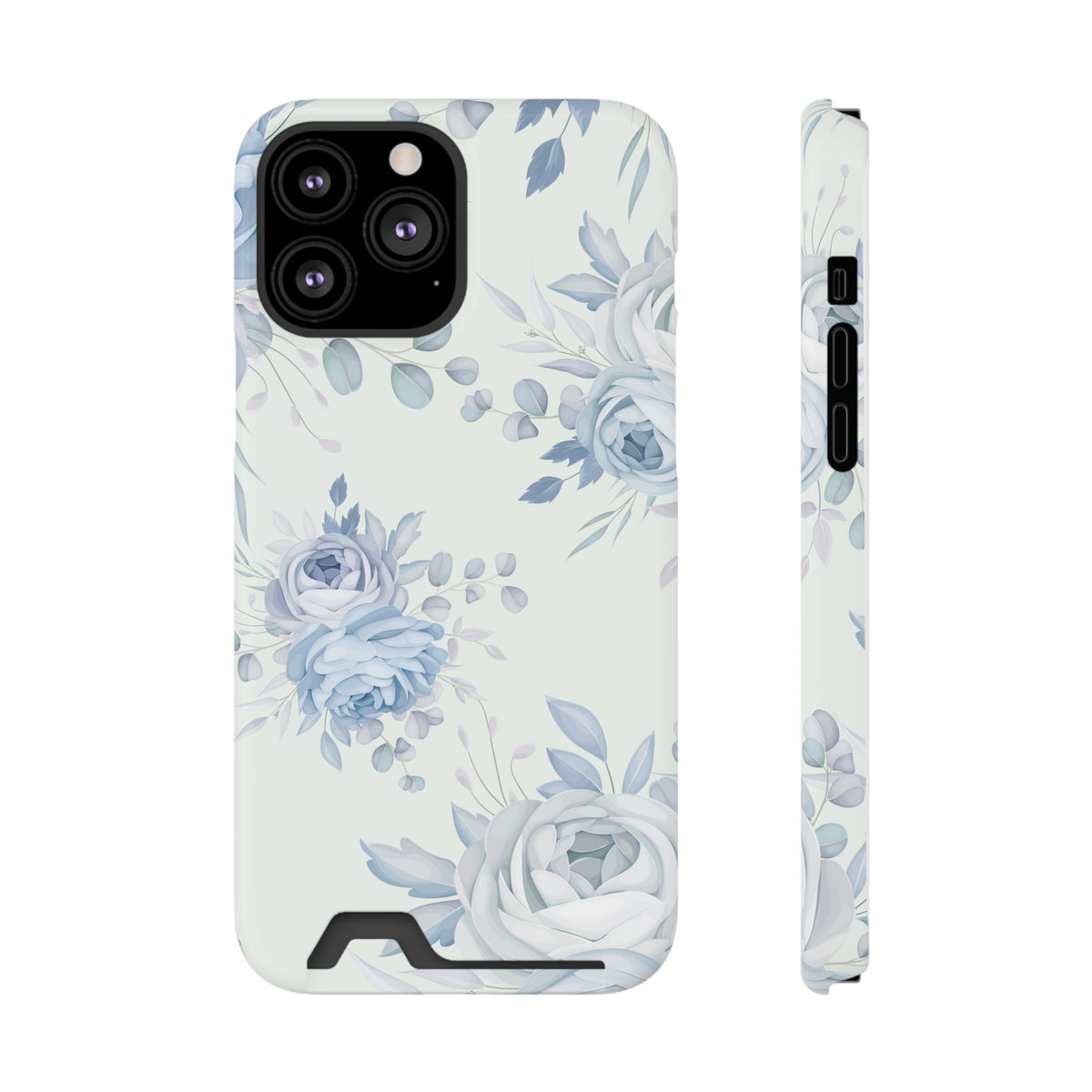 Classic Blue Floral - Card Holder Cases iPhone 13 Pro Max Glossy Without gift packaging - phone cases