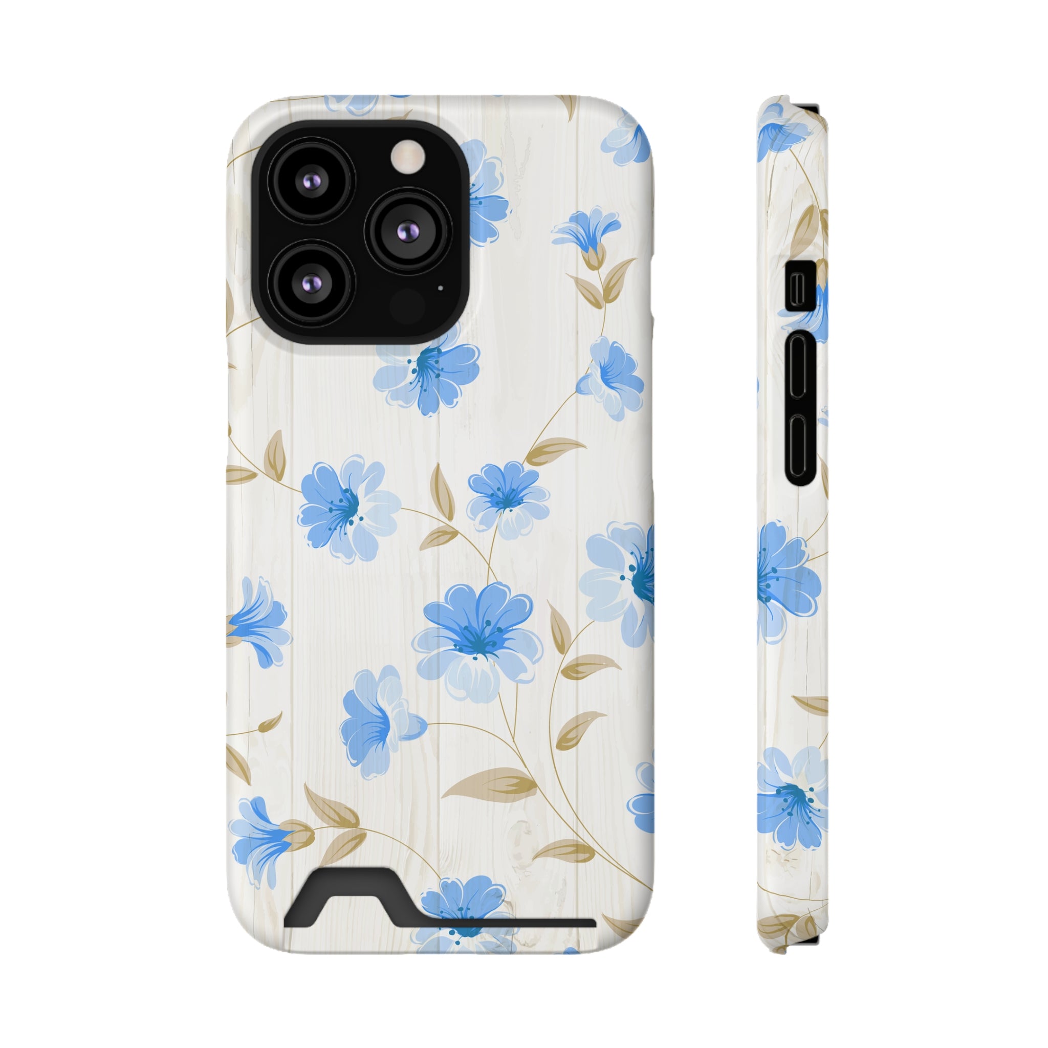 Blue Floral - Card Holder Cases iPhone 13 Pro Matte Without gift packaging - phone cases